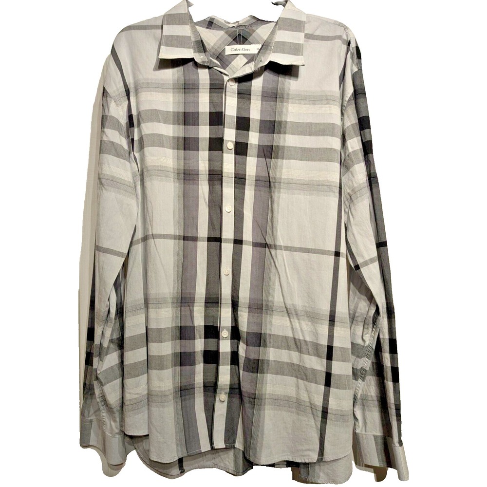 Calvin Klein Mens Sz: XXL Racing Striped/Plaid Long Sleeve Shirt 100% Cotton EUC